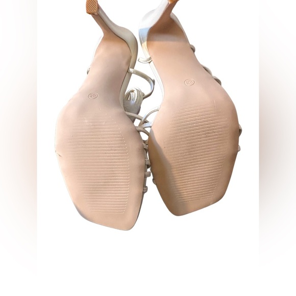 NEW Women’s Strappy Lace Up Heeled Sandals Square Open Toe Stiletto Tan Size 8.5 - Picture 11 of 11